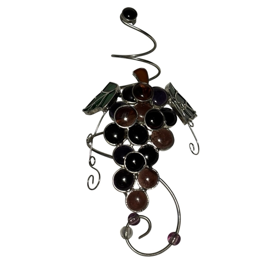 Wine Bottle Accent Dressing Decor Grape Cluster Stained Glass NWOT